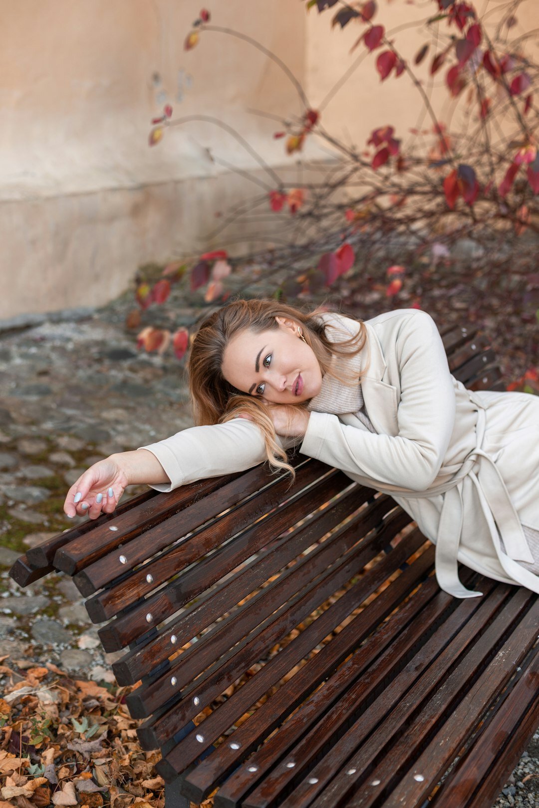 Studio portrait of a graceful European actress outdoors